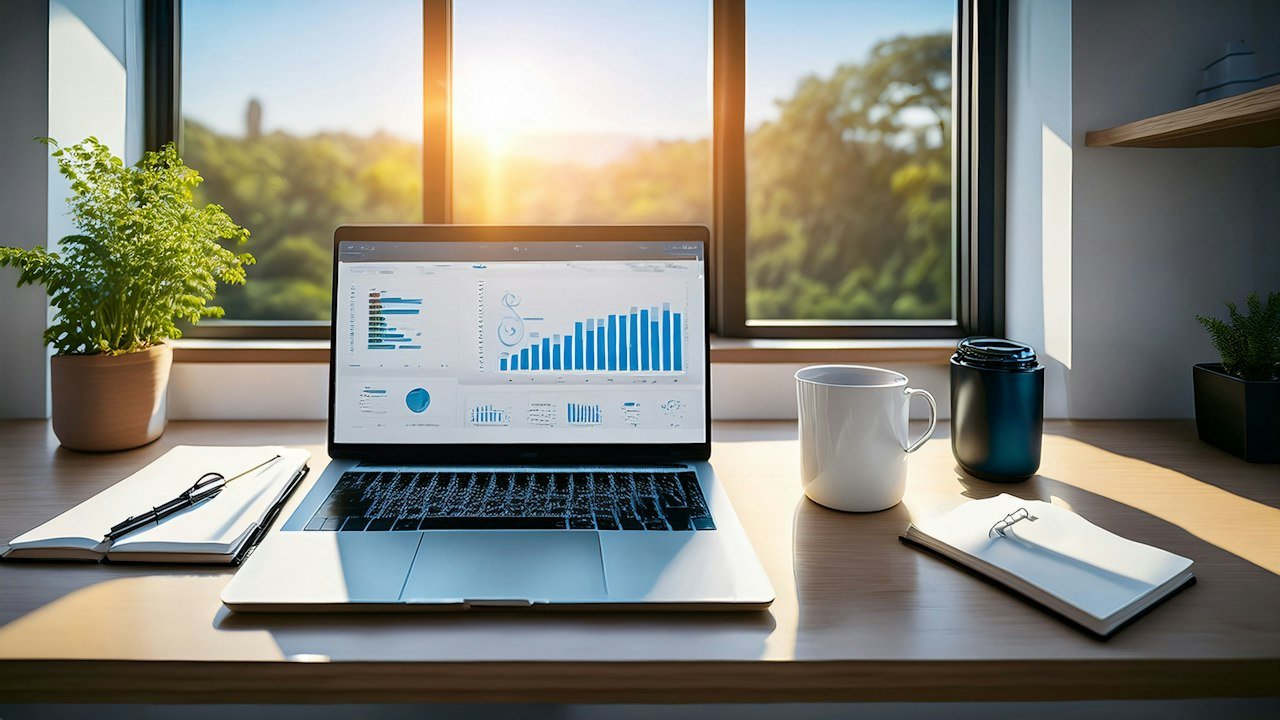 Laptop with market charts on a desk, used to manage a Zerodha NRI account from abroad