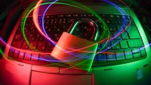 Padlock on a laptop with light trails representing the privacy coin behind the Zcash ETF